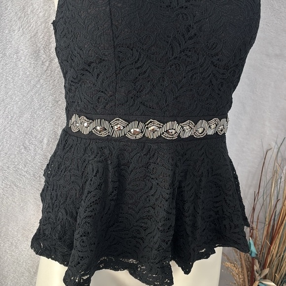 Papaya‎ Black Lace Strapless Peplum Top with Beaded Waist - Size L - Picture 3 of 5